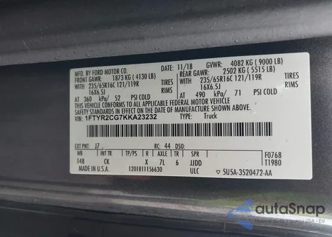 2019 Ford Transit-250 z USA, uszkodzony, nr VIN 1FTYR2CG7KKA23232